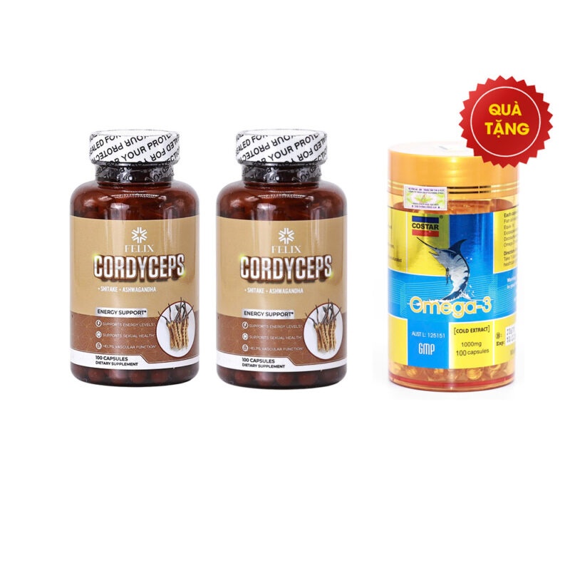 Combo 2 Hộp TPBVSK Cordyceps Shitake Ashwagandha (Tặng1 Hộp Omega 3 Costar)