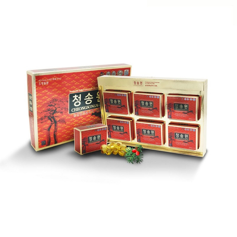 1 hộp TPBVSK Tinh dầu thông CHEONGSONGWON 180 viên/hộp (30 viên x 6 hộp) - Tặng 1 gói kẹo sâm 200gr