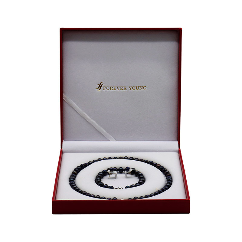 Bộ trang sức ngọc trai đen (Dây chuyền, vòng tay, bông tai) - Tặng 1 Bộ ngọc trai hoa mai mạ vàng FY0076: Dây chuyền, mặt dây chuyền, bông tai, nhẫn