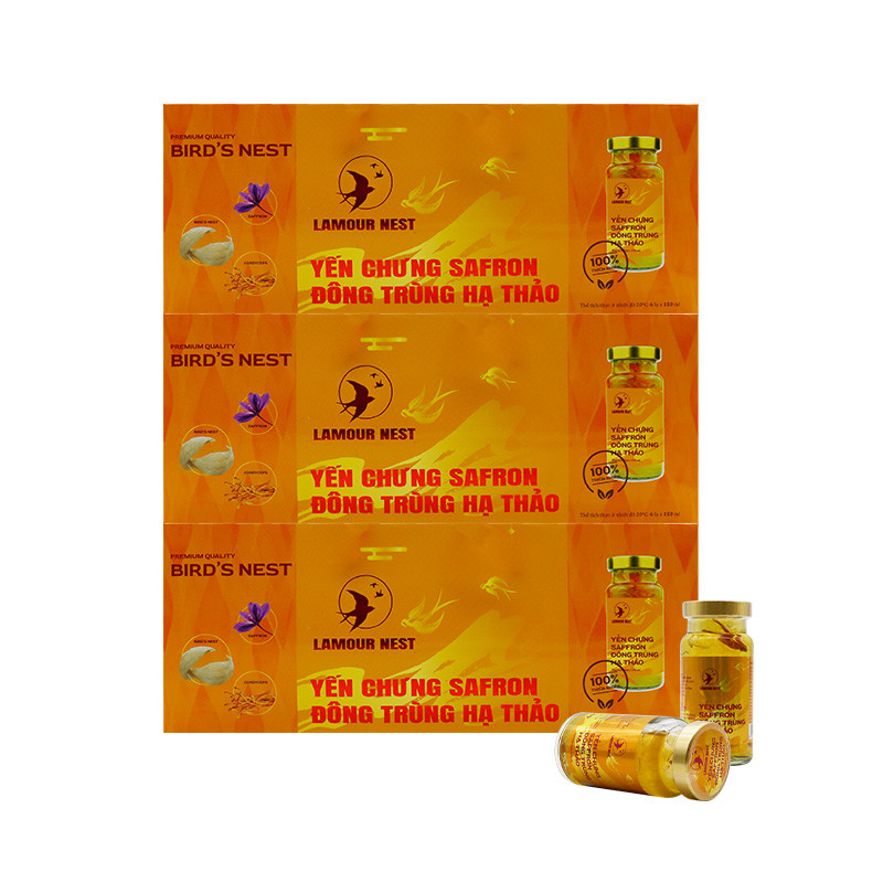 Lamour Nest - Combo 3 hộp Yến chưng Saffron đông trùng hạ thảo (6 hũ/hộp, 150ml/hũ) - Tặng 3 hũ yến 150ml/hũ Yến chưng Collagen sữa ong chúa