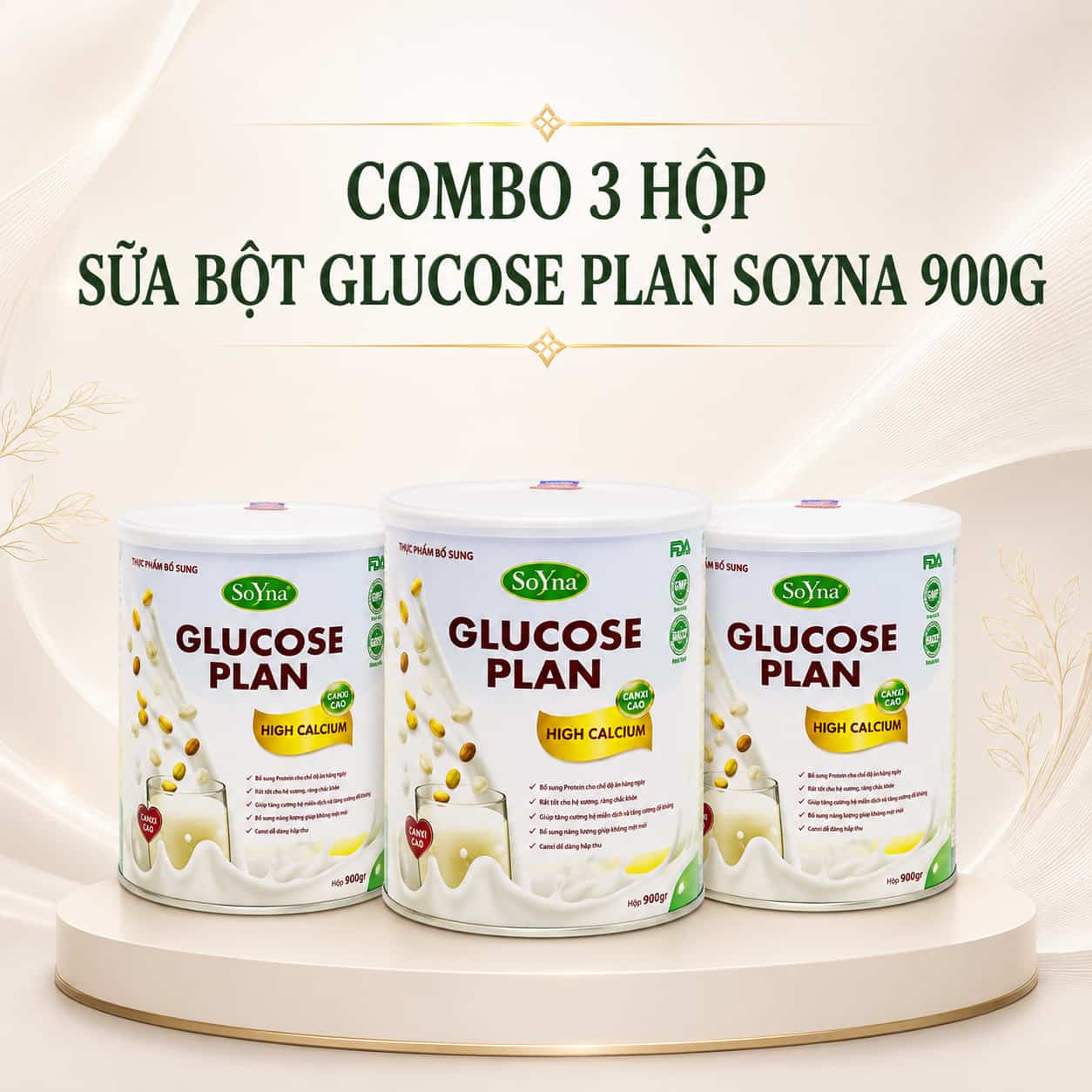 combo 3 hop sua bot soyna Glucose Plan high calcium