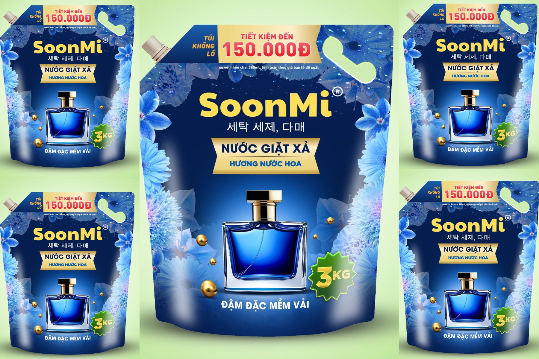 COMBO 5 bịch nước giặt xả Soonmi 3L+1 bịch nước lau sàn 3L - Ảnh 2