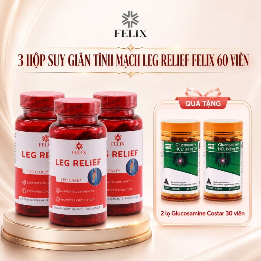 3 hộp Suy Giãn Tĩnh Mạch Leg Relief Felix 60 viên Tặng 2 hộp Costar Glucosamine 30 viên