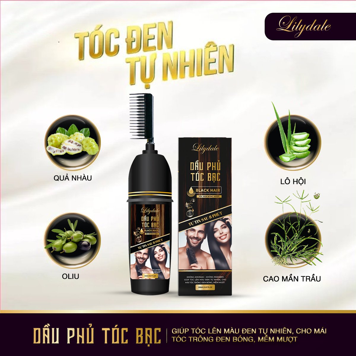 COMBO 2 hộp LilyDale Dầu phủ tóc bạc (màu đen) + 1 xịt mọc tóc Natures King + 1 đôi hoa tai màu ngẫu nhiên
