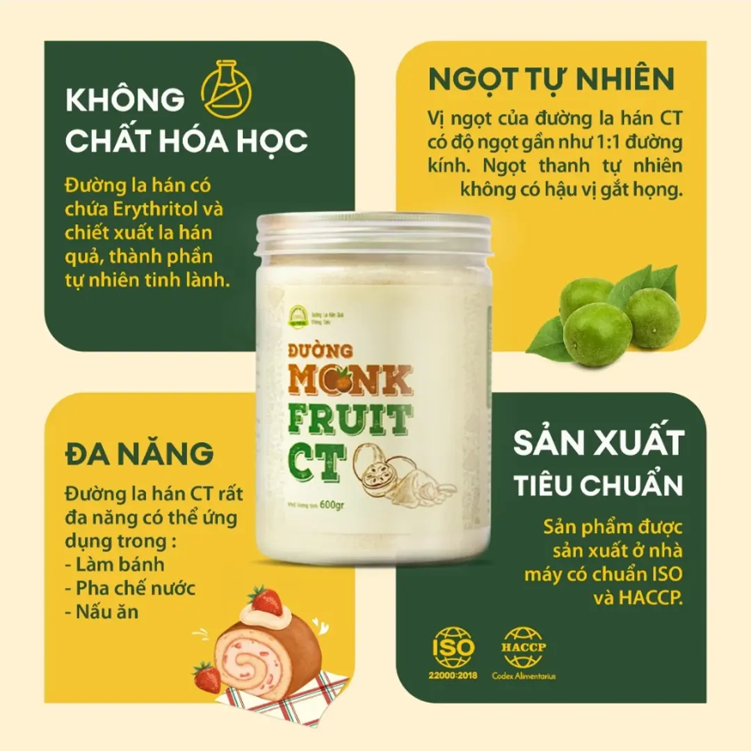 COMBO 2 Hộp Đường MONK FRUIT CT Hũ 600g + 1 Hộp Đường Monk fruit CT 20 gói x 5g/hộp - Ảnh 4
