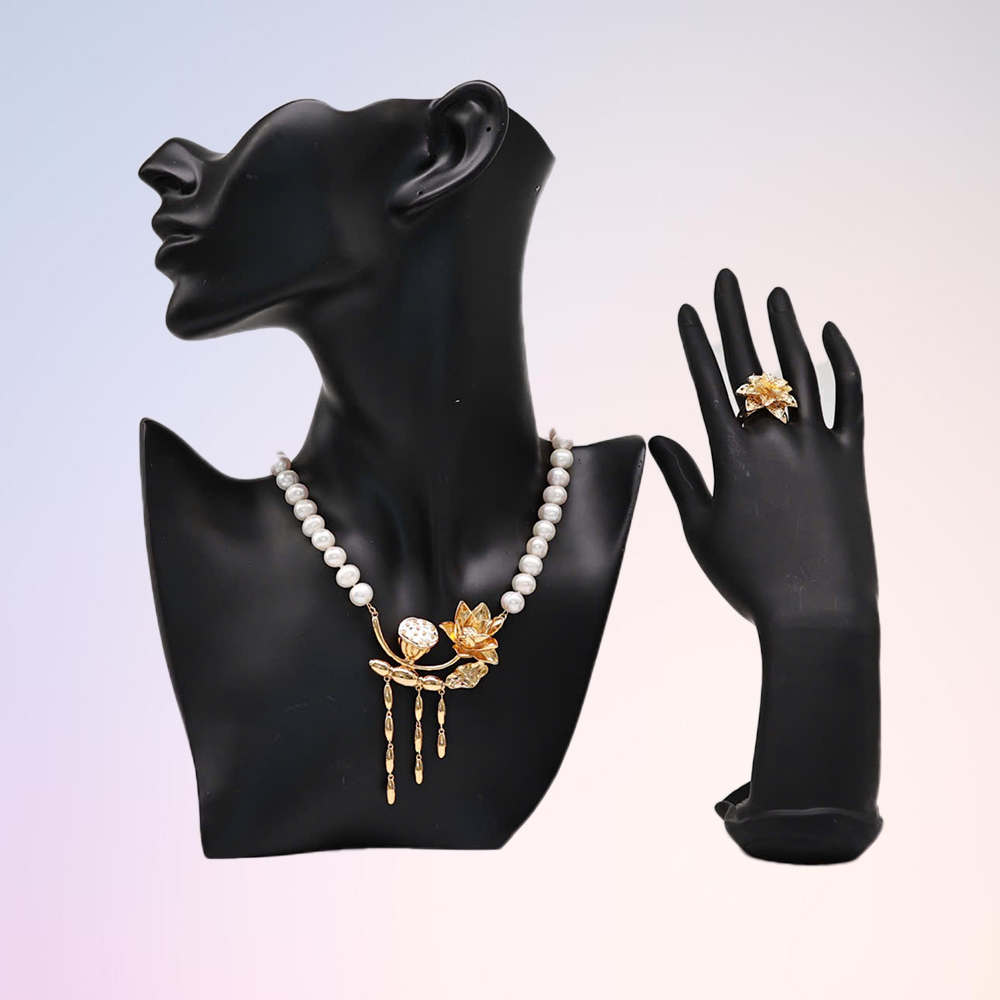 Bộ Dây Chuyền ngọc Trai Mặt Sen vàng Tinh Túy 7-8 Li