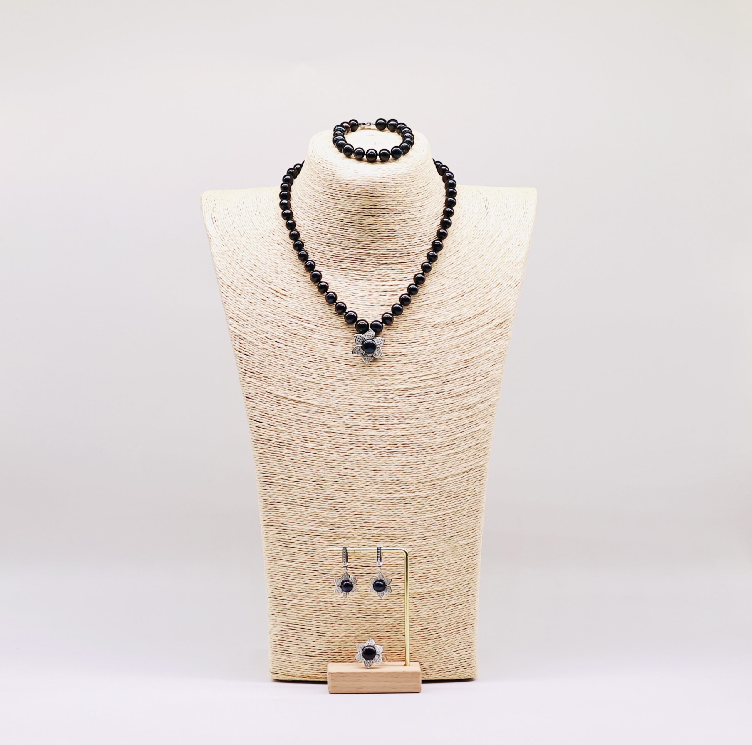 Bộ Trang Sức ngoc trai Nước Ngọt Xanh Tím 7-8 li Hoa - Vòng Cổ Thanh Lịch, Vòng Tay, Nhẫn và Bông Tai Sang Trọng - Ảnh 3