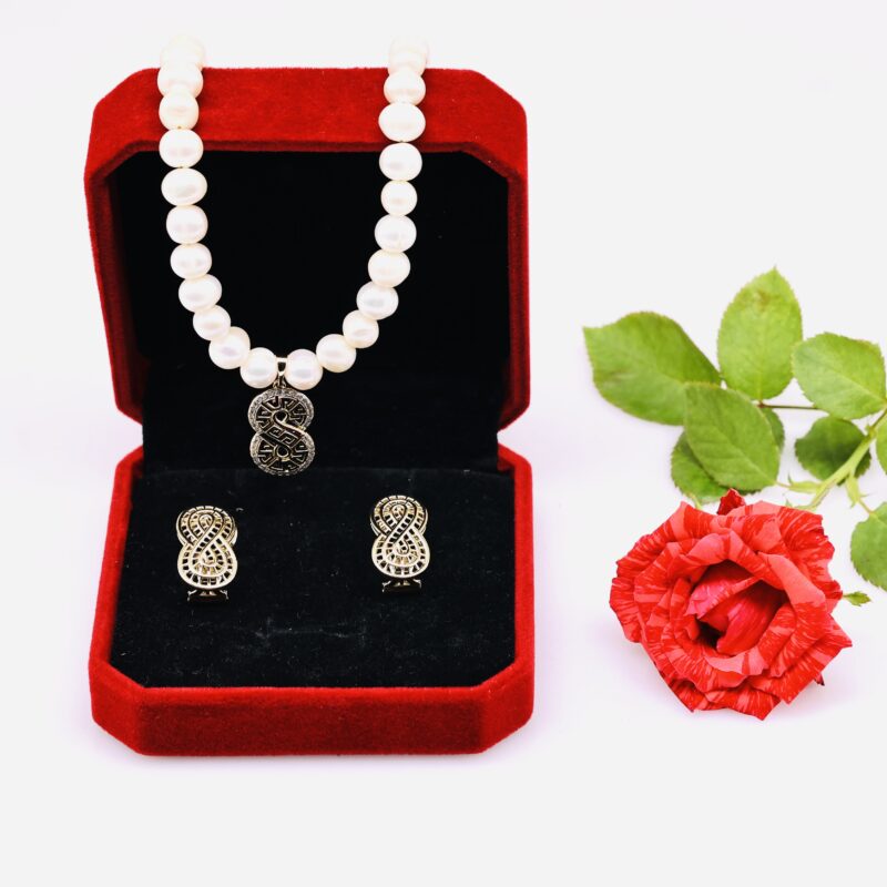 Bộ Trang Sức Mặt Chữ S Viền  Đính Đá Xanh Tím - Vòng Cổ, Nhẫn và Bông Tai Thanh Lịch