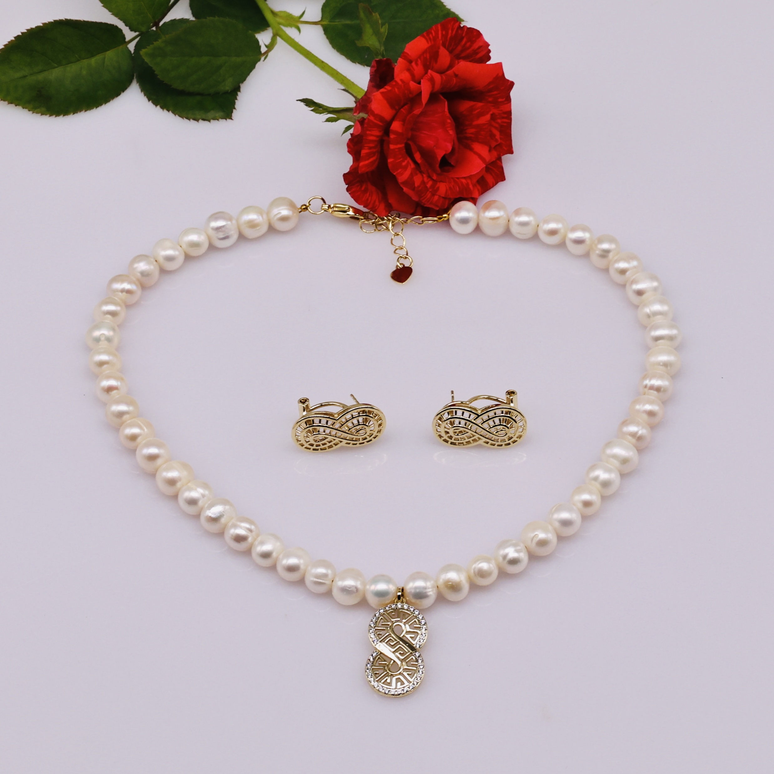 Bộ Trang Sức Mặt Chữ S Viền Đính Đá Xanh Tím - Vòng Cổ, Nhẫn và Bông Tai Thanh Lịch - Ảnh 3