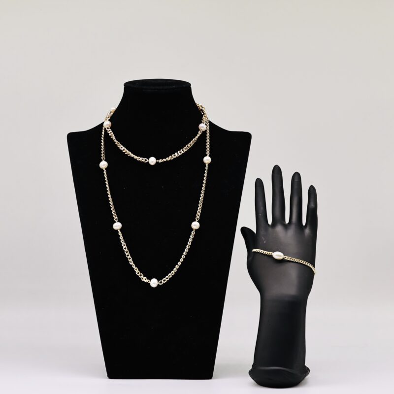 Bộ Trang Sức Hai Tầng Đính ngoc trai Nước Ngọt 7-8 li - Dây Chuyền và Vòng Tay Sang Trọng