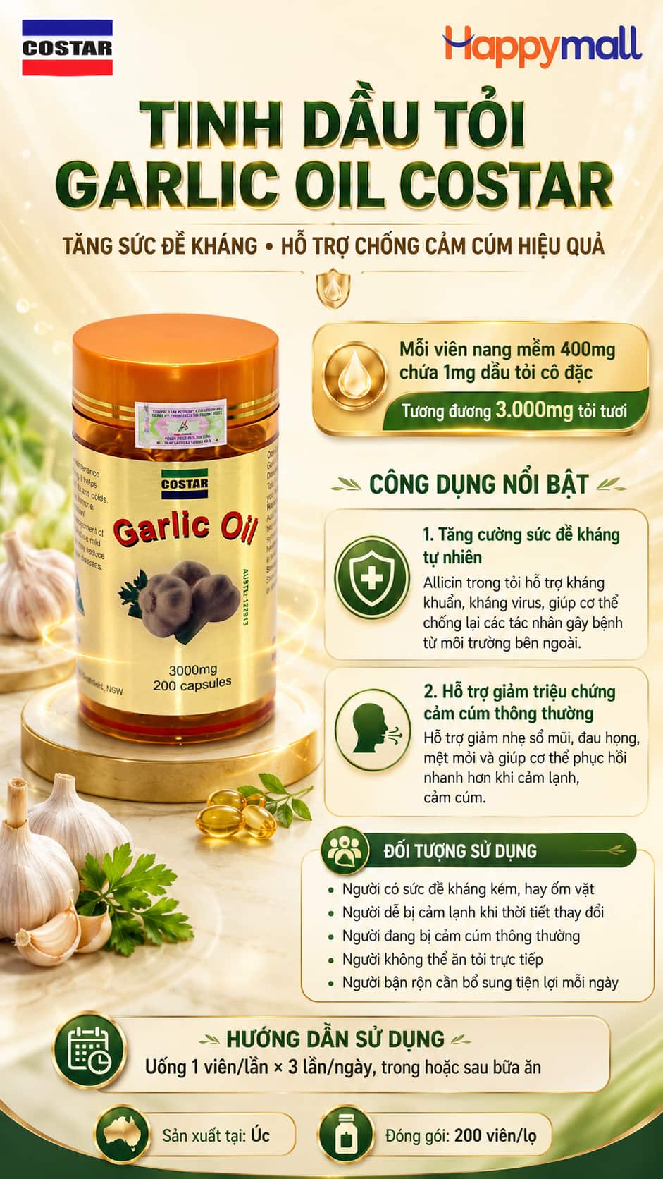 tinh dầu tỏi garlic oil costar 200 viên tinh dầu tỏi garlic oil costar 200 viên