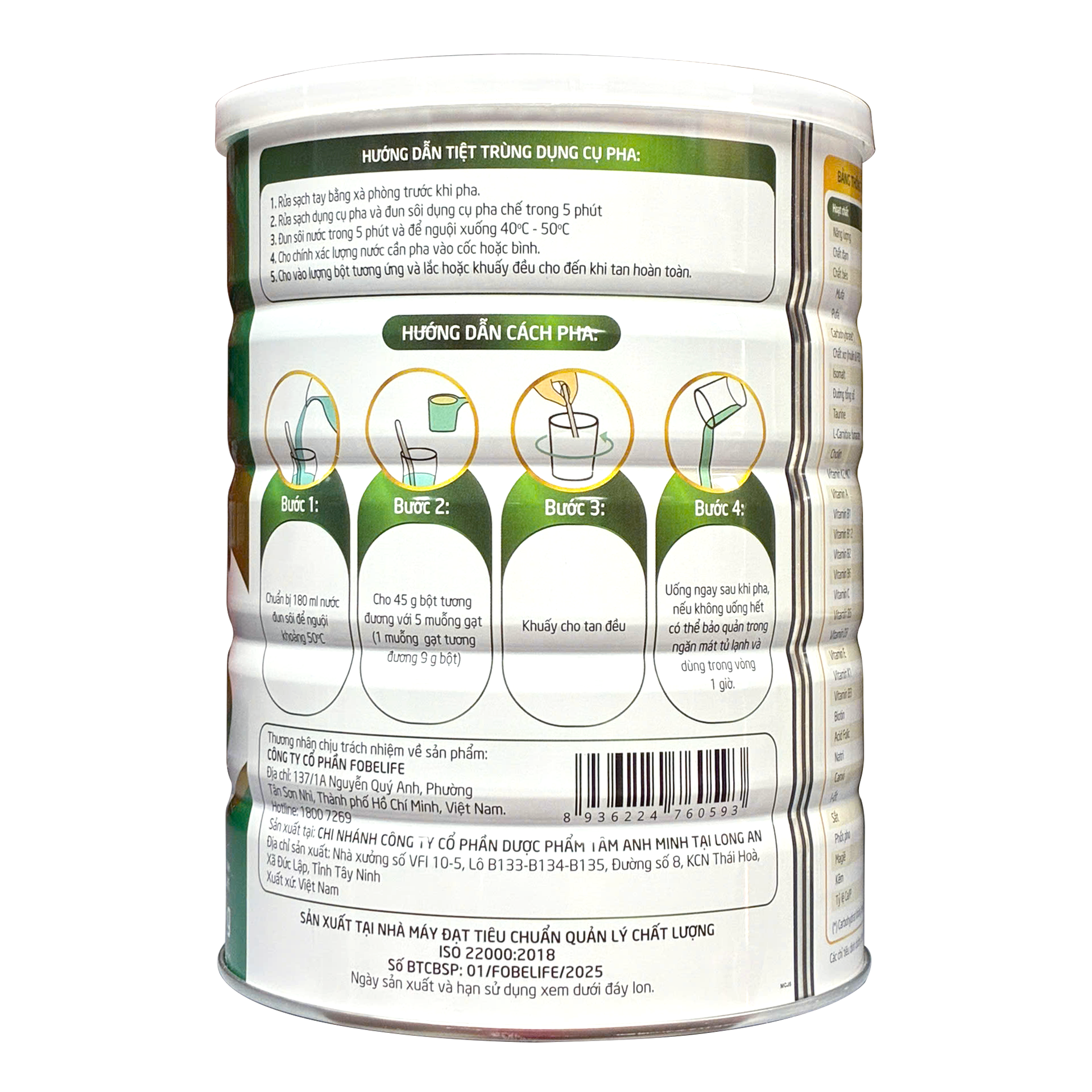 COMBO 2 lon sữa bột Fobe Milk Canxi 900g + 01 hộp Tổ yến chưng đường phèn Fobenest (yến tươi 1000 mg, 6 lọ/hộp) + 01 ly pha sữa. - Ảnh 3