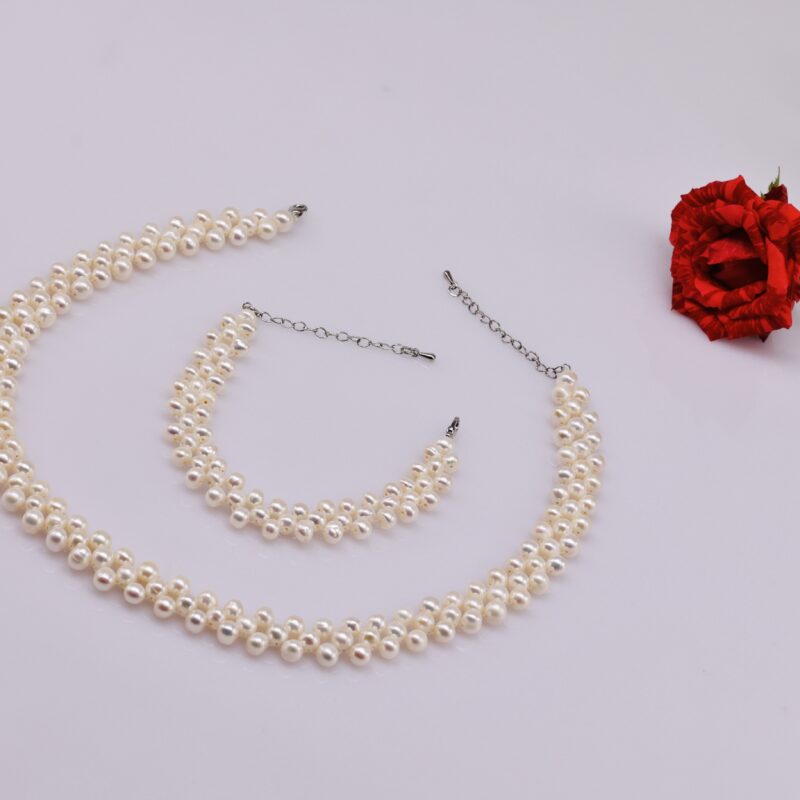 Bộ Trang Sức ngoc trai Nước Ngọt Hai Tầng 5-6 li - Vòng Cổ Sang Trọng và Vòng Tay Thanh Lịch