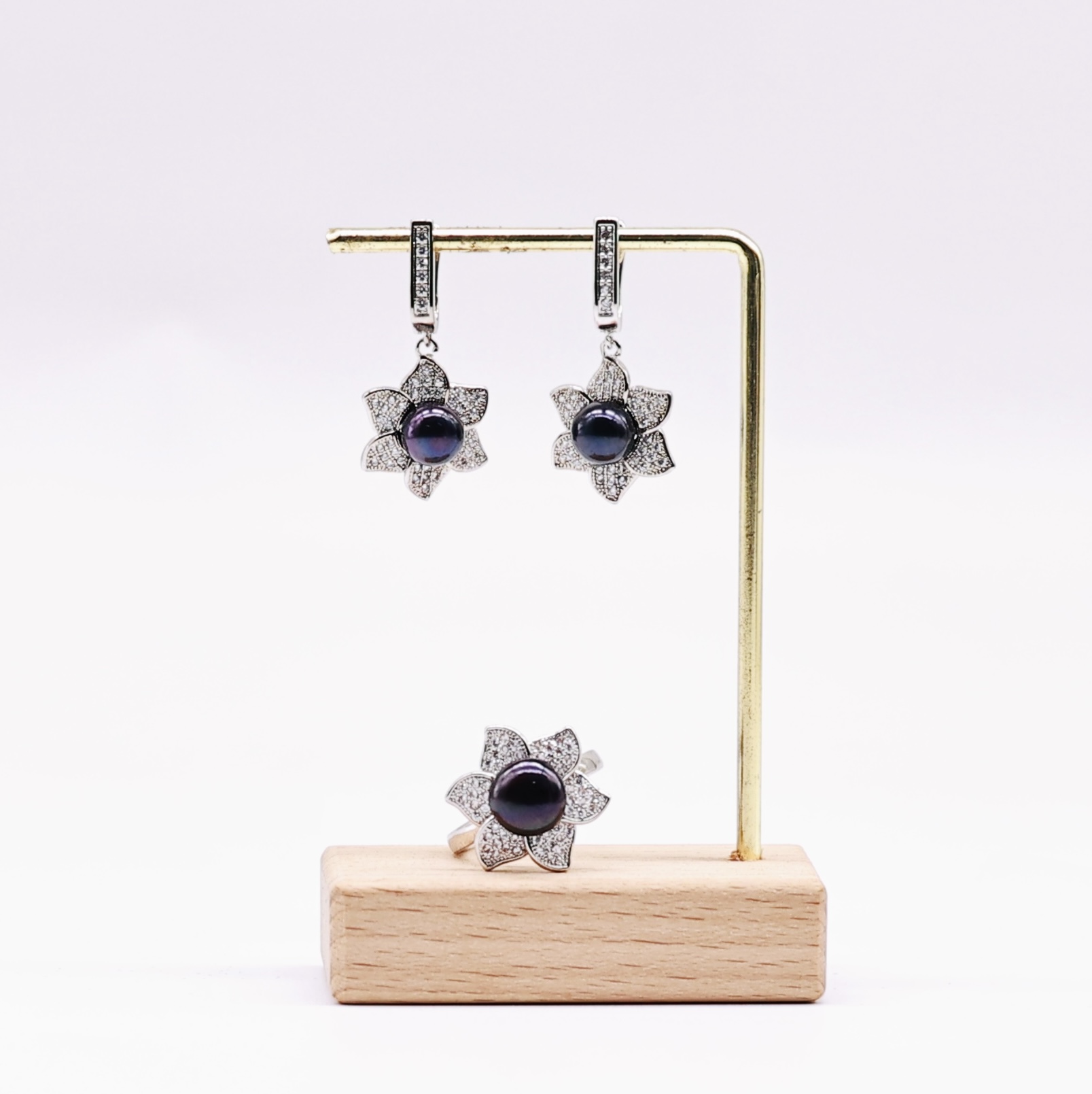 Bộ Trang Sức ngoc trai Nước Ngọt Xanh Tím 7-8 li Hoa - Vòng Cổ Thanh Lịch, Vòng Tay, Nhẫn và Bông Tai Sang Trọng - Ảnh 5