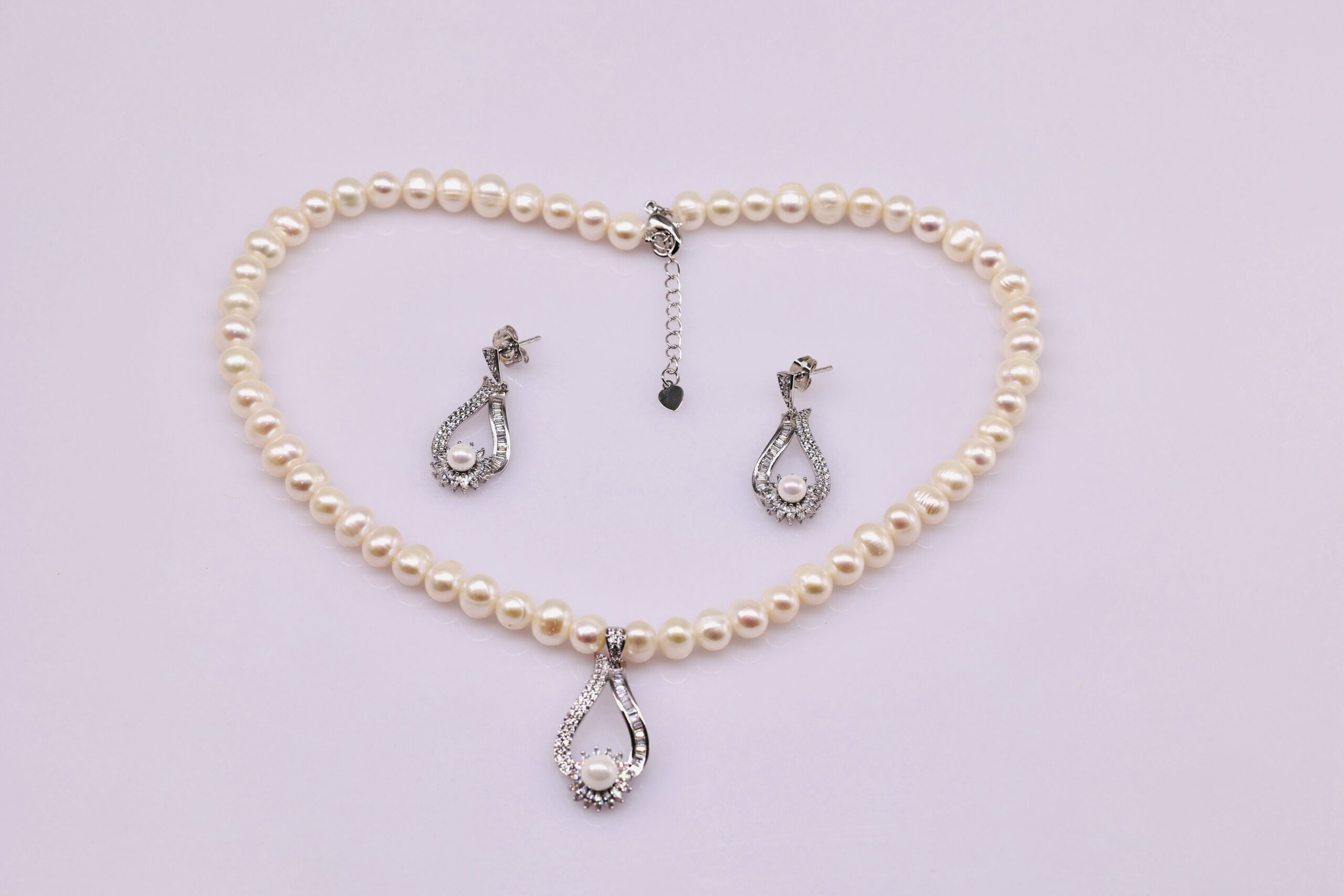 Bộ Trang Sức ngoc trai Nước Ngọt Trắng 7-8 li Hình Thoi Dài - Vòng Cổ và Bông Tai Cao Cấp - Ảnh 4