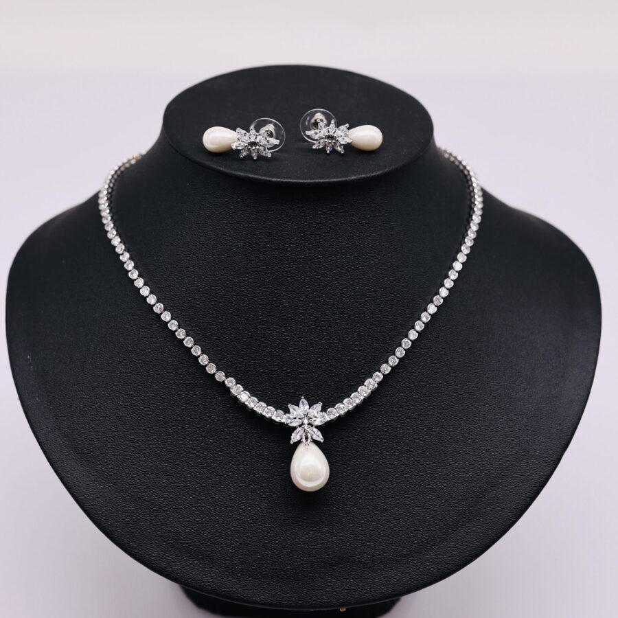 Bộ Trang Sức Đính Đá Cổ Tia Bản Lớn 7-8 li - Vòng Cổ và Bông Tai Sang Trọng