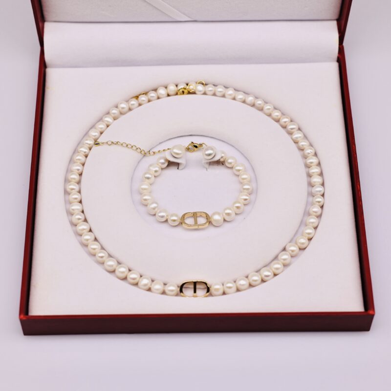 Bộ Trang Sức ngọc trai Nước Ngọt Mặt Vĩnh Cửu 7-8 li - Vòng Cổ, Vòng Tay và Bông Tai