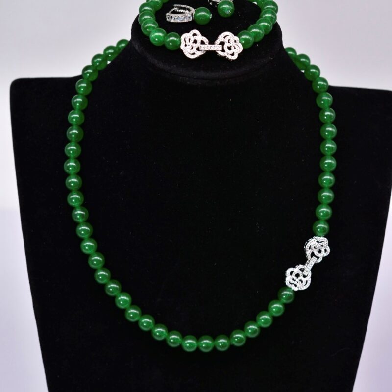 Bộ Trang Sức ngoc trai Lục Bảo Khóa Hoa Hồng 7-8 li - Vòng Tay và Bông Tai