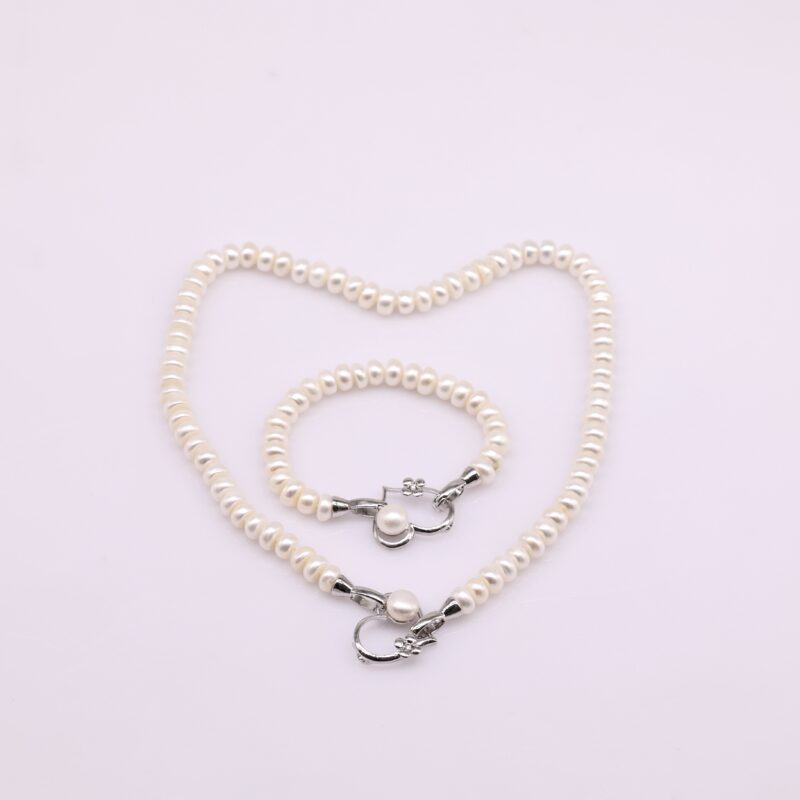 Bộ Trang Sức ngoc trai Nước Ngọt Khóa Trái Tim 7-8 li - Vòng Cổ và Vòng Tay