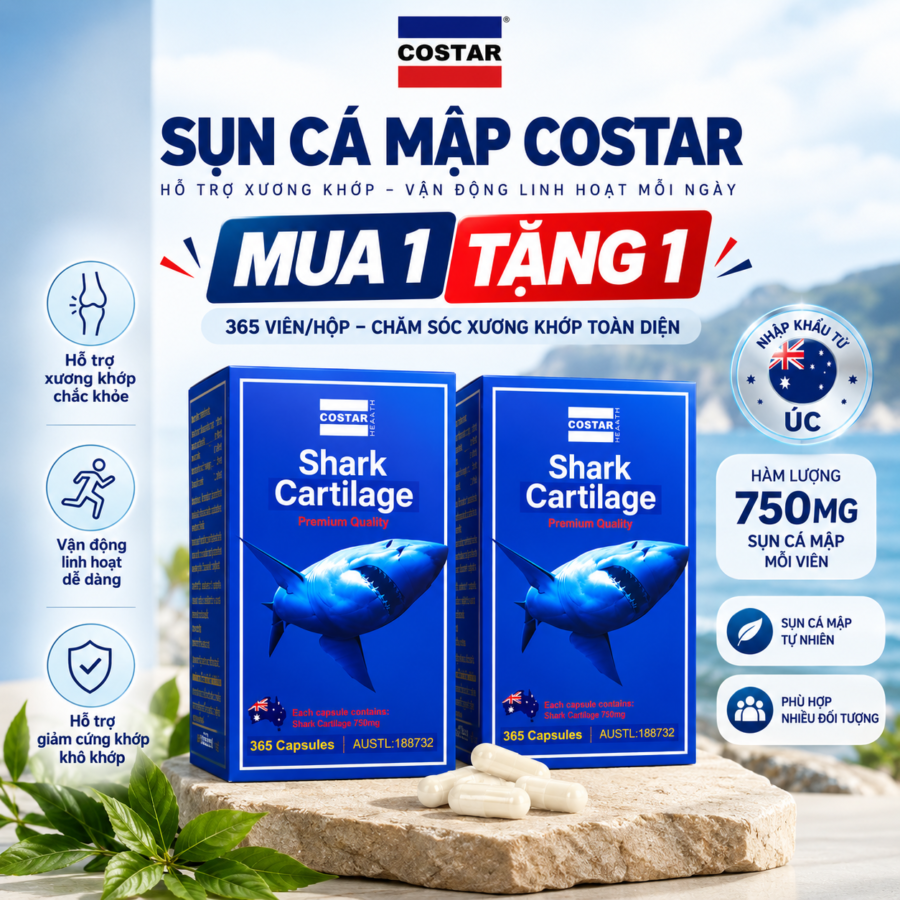 Combo 2 hộp Sụn Cá Mập Costar Shark Cartilage 750mg 365 viên/hộp