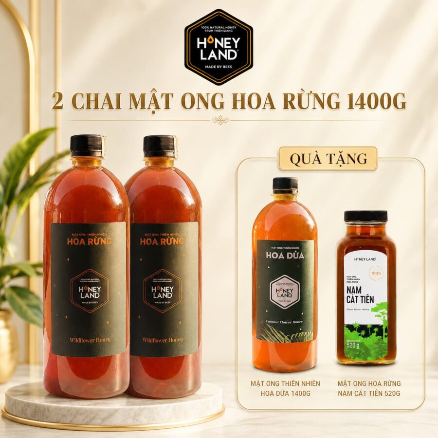 2 Chai Mật Ong Hoa Rừng 1400G Honeyland Tặng 1 Mật Ong Thiên Nhiên Hoa Dừa 1400G + 1 Mật Ong Hoa Rừng Nam Cát Tiên 520G