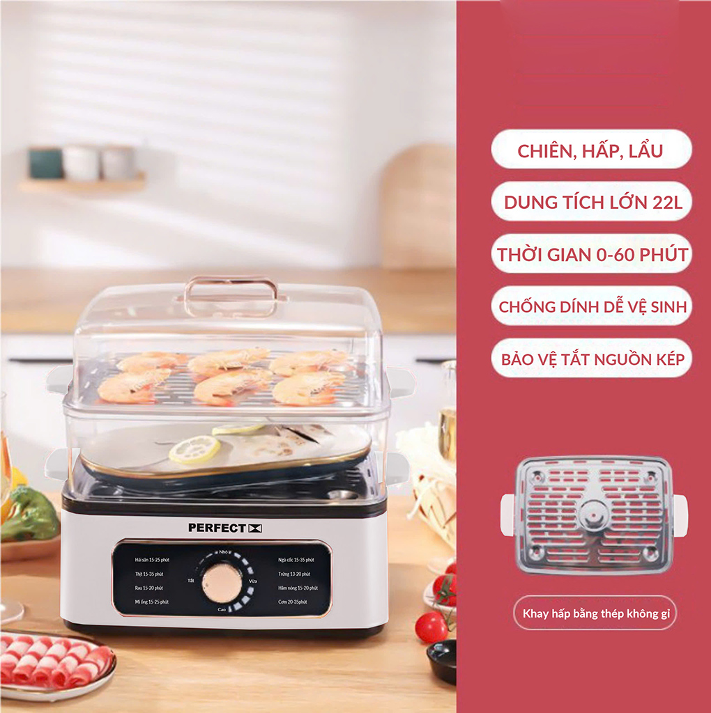 Nồi lẩu hấp đa năng Perfect PF-LH12 Tặng bộ dao kéo 6 món - Ảnh 2