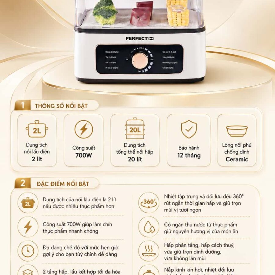 nồi lẩu hấp đa năng perfect pf lh122