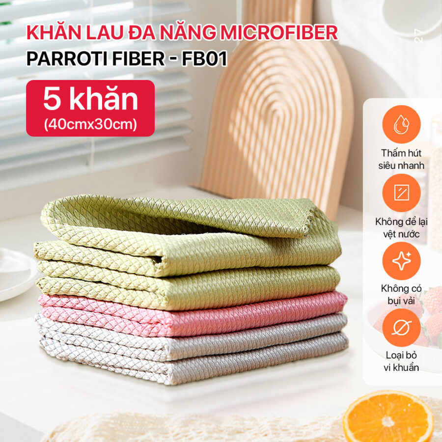 Combo 5 khăn lau bếp đa năng siêu thấm hút Parroti Micro Fiber