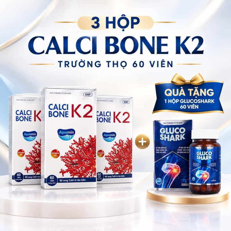 Combo 3 Hộp Viên Uông Calci Bone K2 Trường Thọ 60 viên Tặng 1 hộp Glucoshark 60 viên