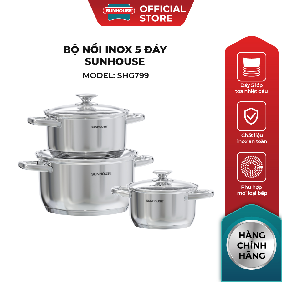 Bộ nồi Inox 5 đáy Sunhouse SHG799