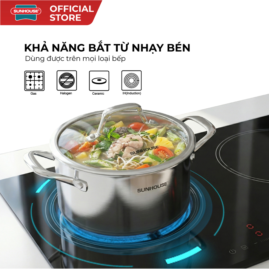 Bộ nồi Inox 316 liền đáy Sunhouse Healthy SHG826 - Ảnh 4