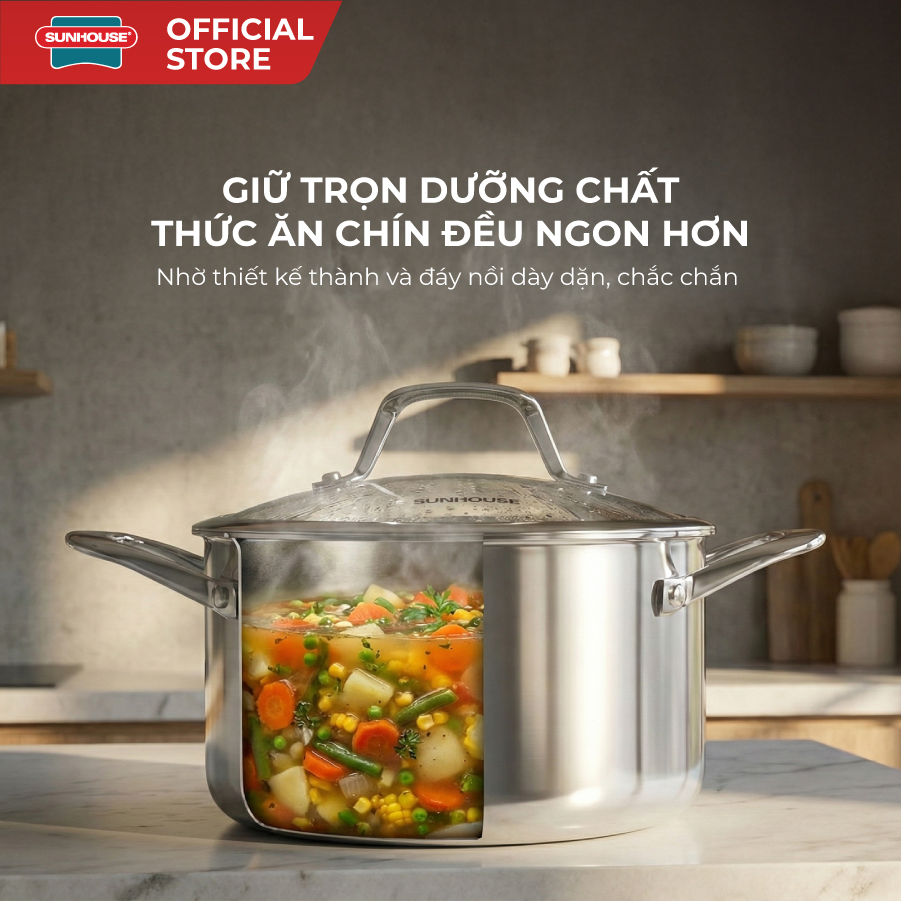 Bộ nồi Inox 316 liền đáy Sunhouse Healthy SHG826 - Ảnh 5