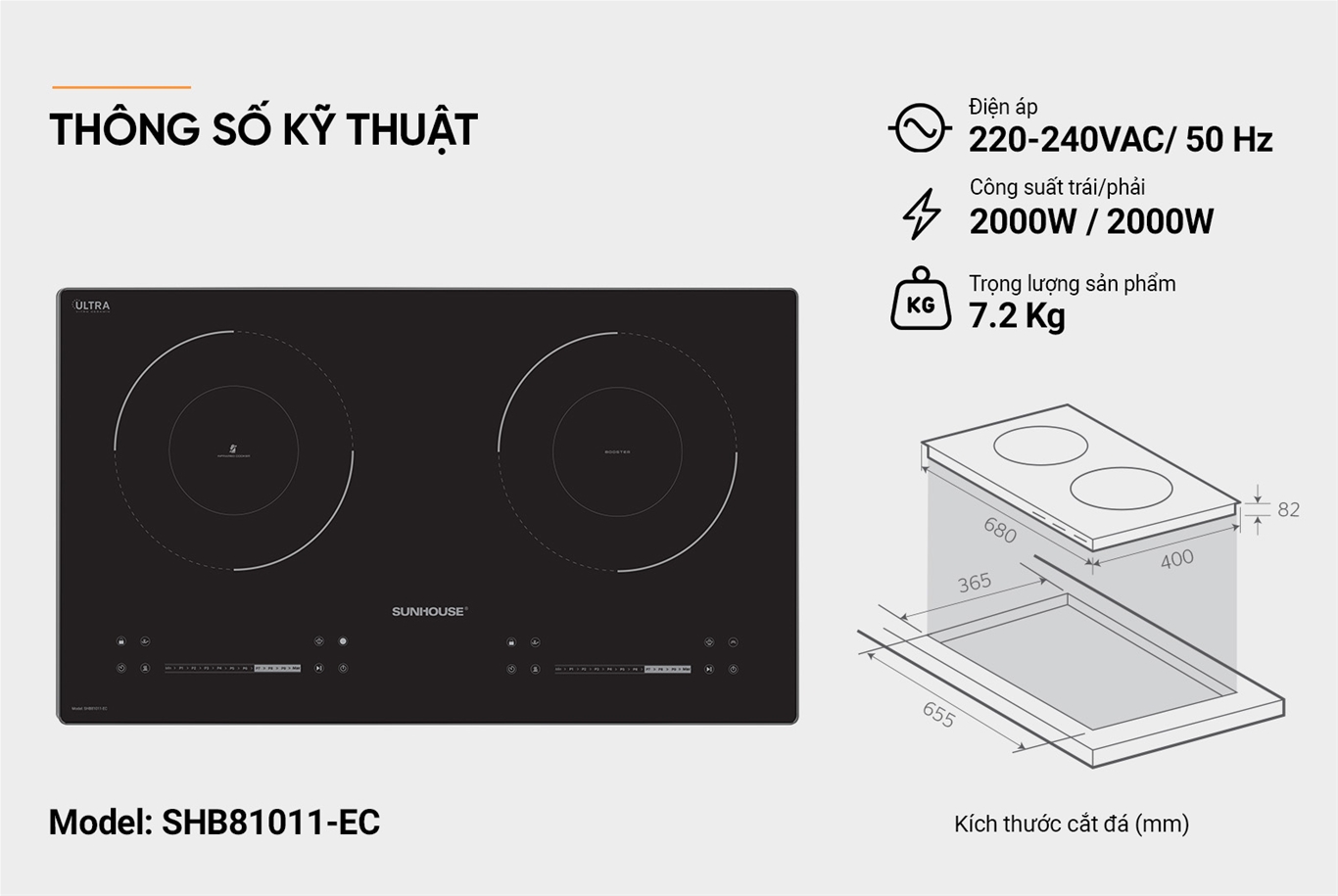 Bếp đôi điện từ hồng ngoại Sunhouse SHB81011-EC - Ảnh 7