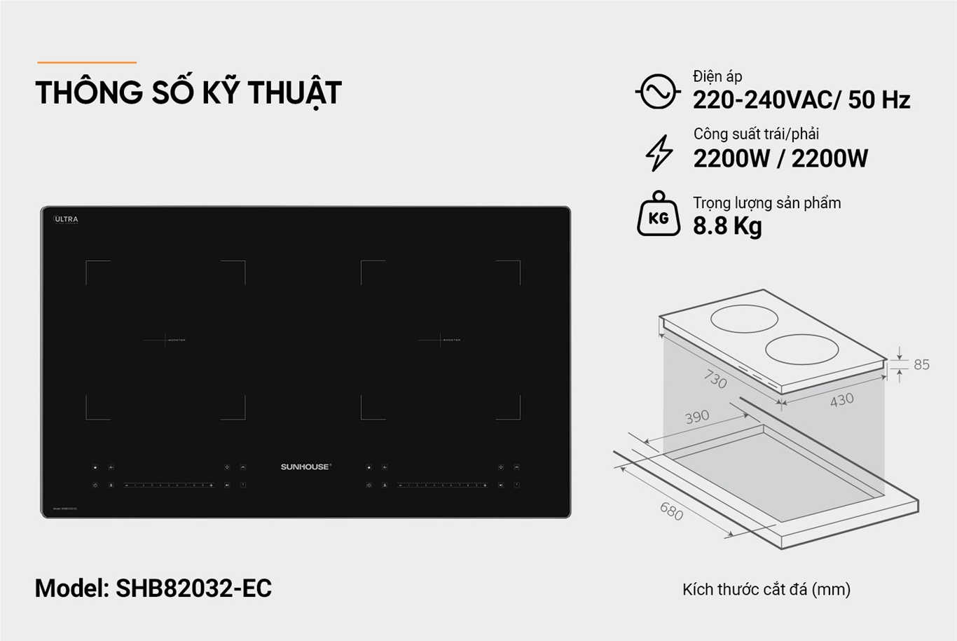 Bếp đôi điện từ Sunhouse SHB82032-EC - Ảnh 11