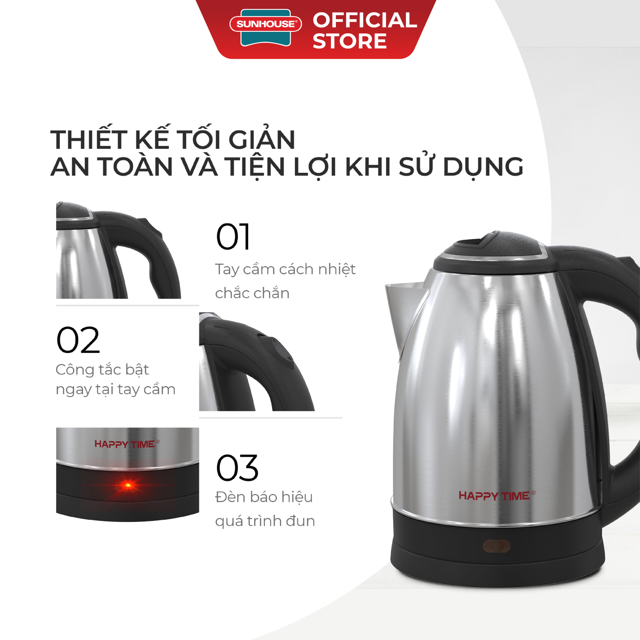Ấm siêu tốc Inox 1.8L Happytime HTD1021 - Ảnh 2
