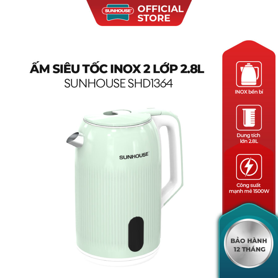 Ấm siêu tốc Inox 2 lớp 2.8L Sunhouse SHD1364