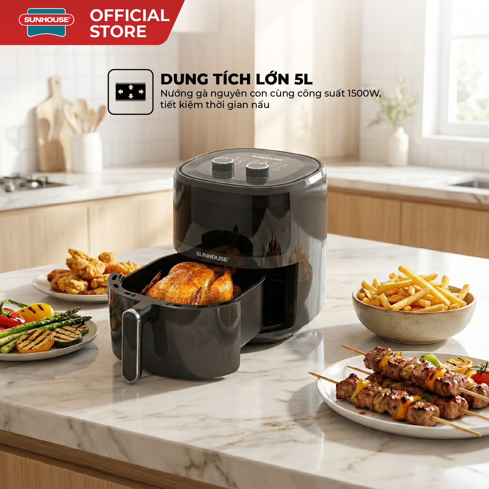 Nồi chiên không dầu 5L Sunhouse SHD4021 - Ảnh 2
