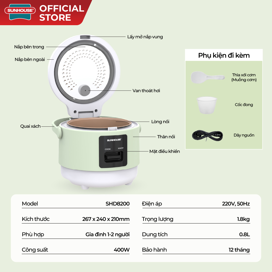Nồi cơm điện Sunhouse SHD8200 - Ảnh 2