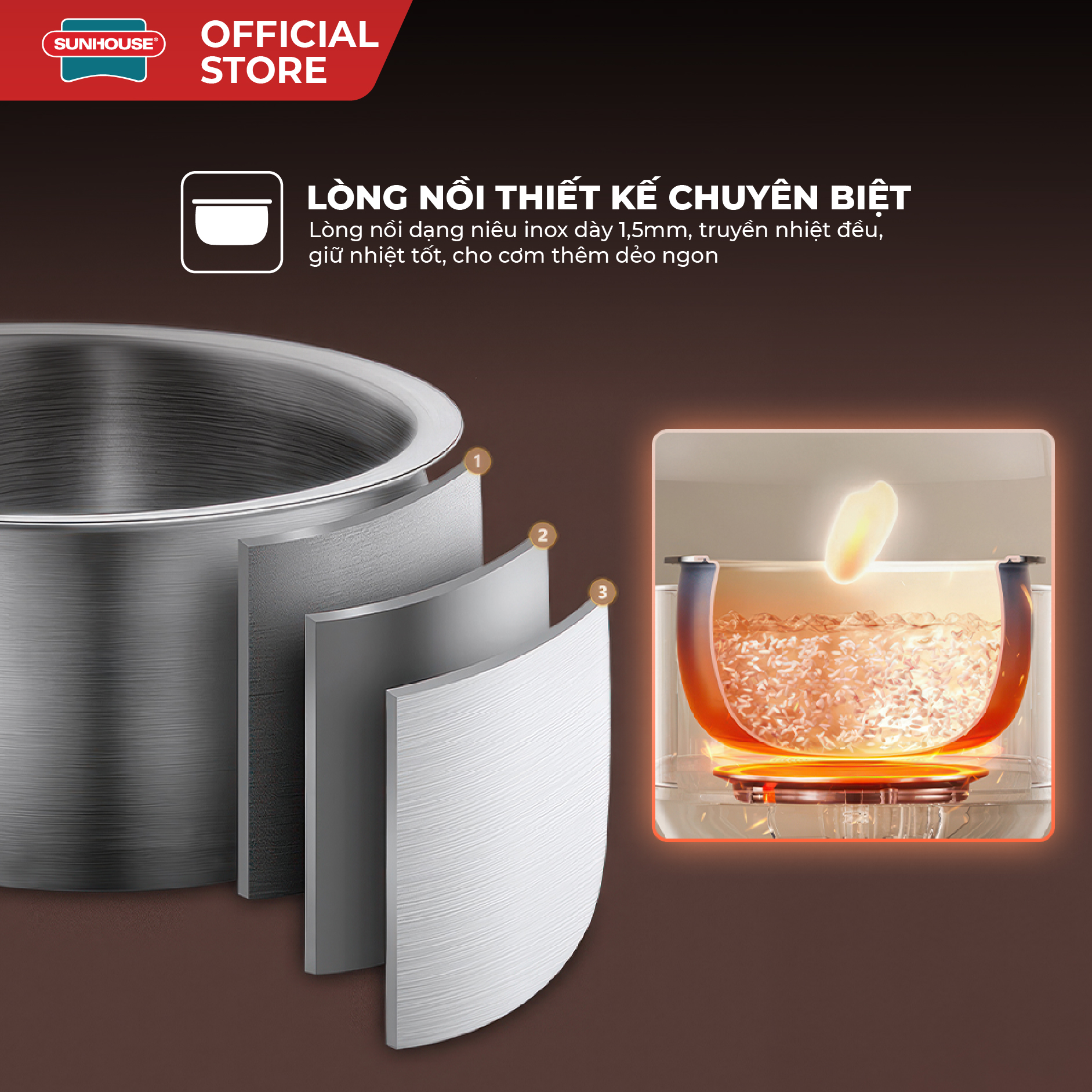 Nồi cơm điện tử 1L Sunhouse SHD8803 - Ảnh 3