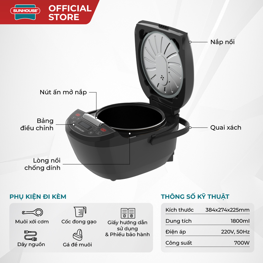 Nồi cơm điện tử Sunhouse SHD8909B - Ảnh 9