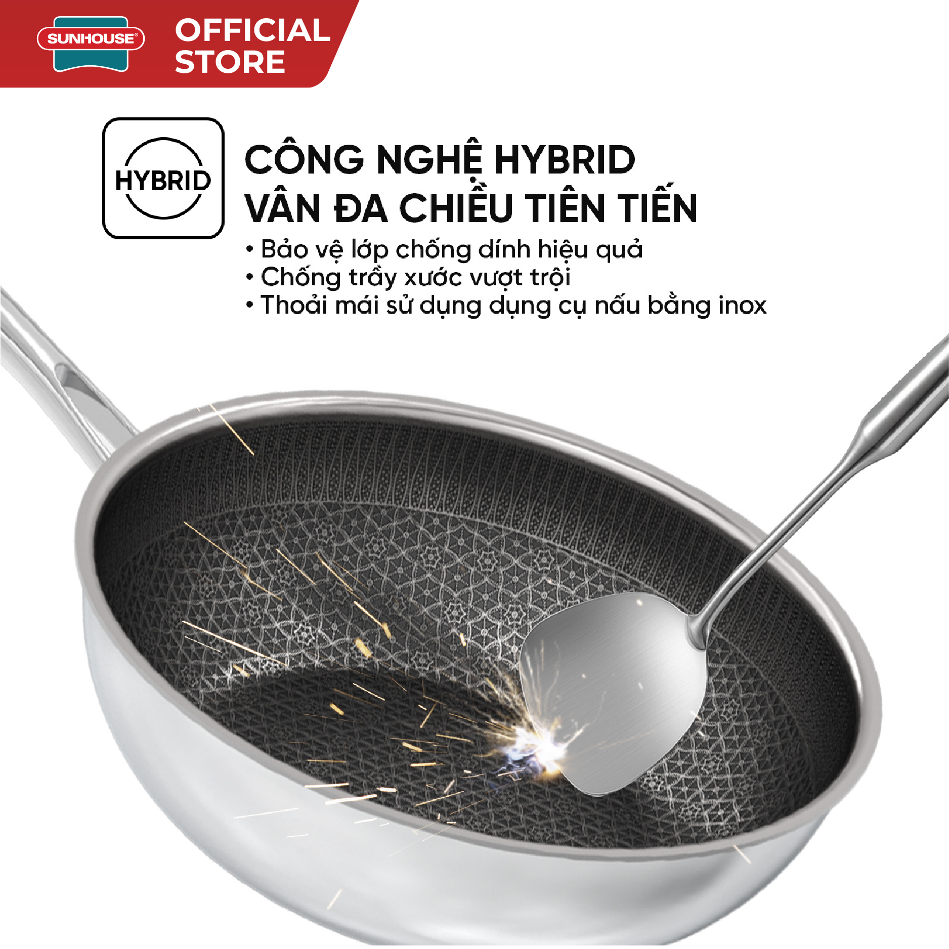 Chảo xào inox liền đáy Hybrid Sunhouse Healthy IN26M8 - Ảnh 4