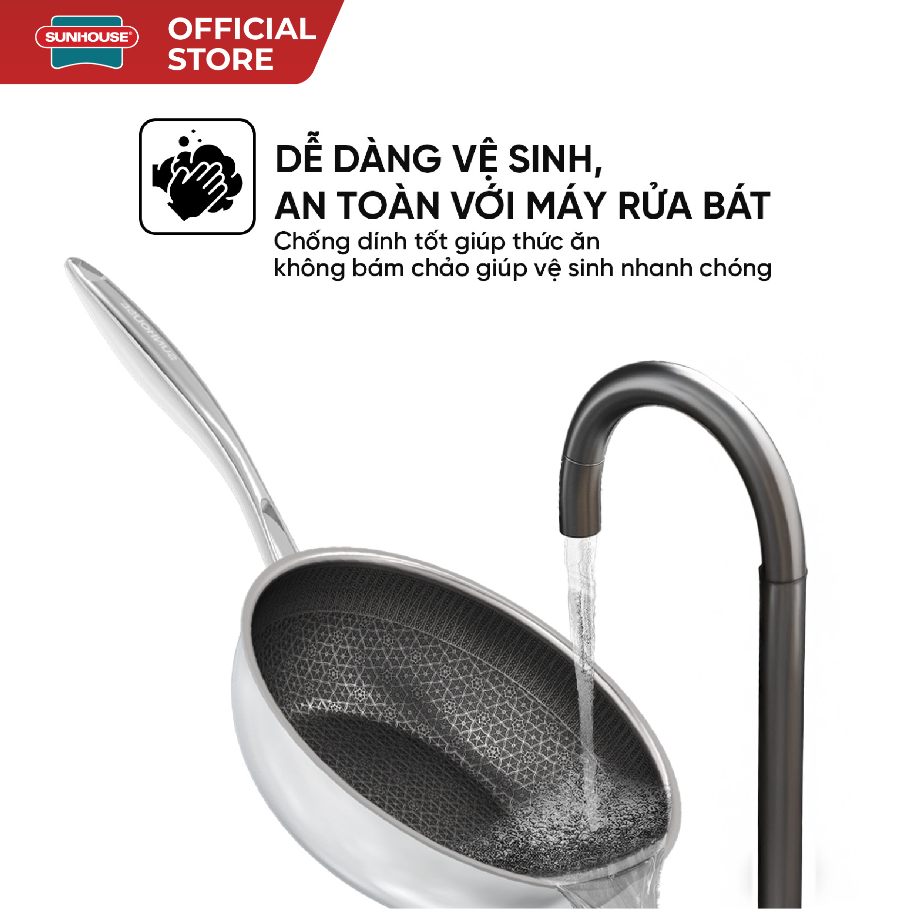 Chảo xào inox liền đáy Hybrid Sunhouse Healthy IN26M8 - Ảnh 5