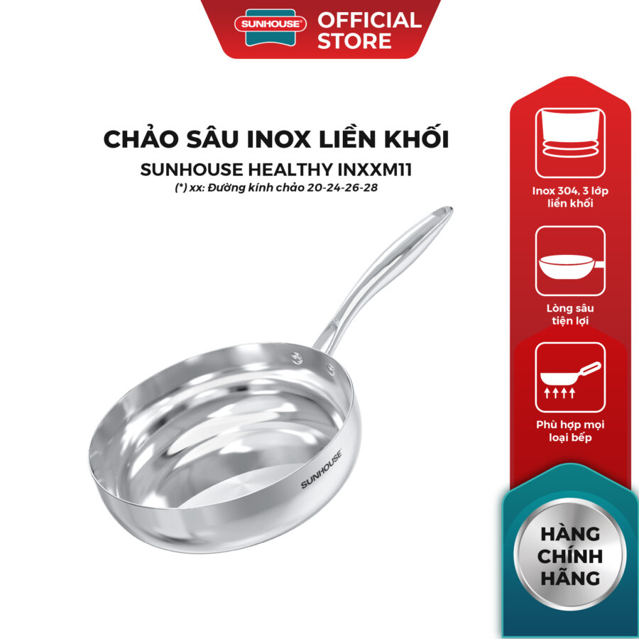 Chảo sâu Inox liền khối Sunhouse Healthy IN20M11