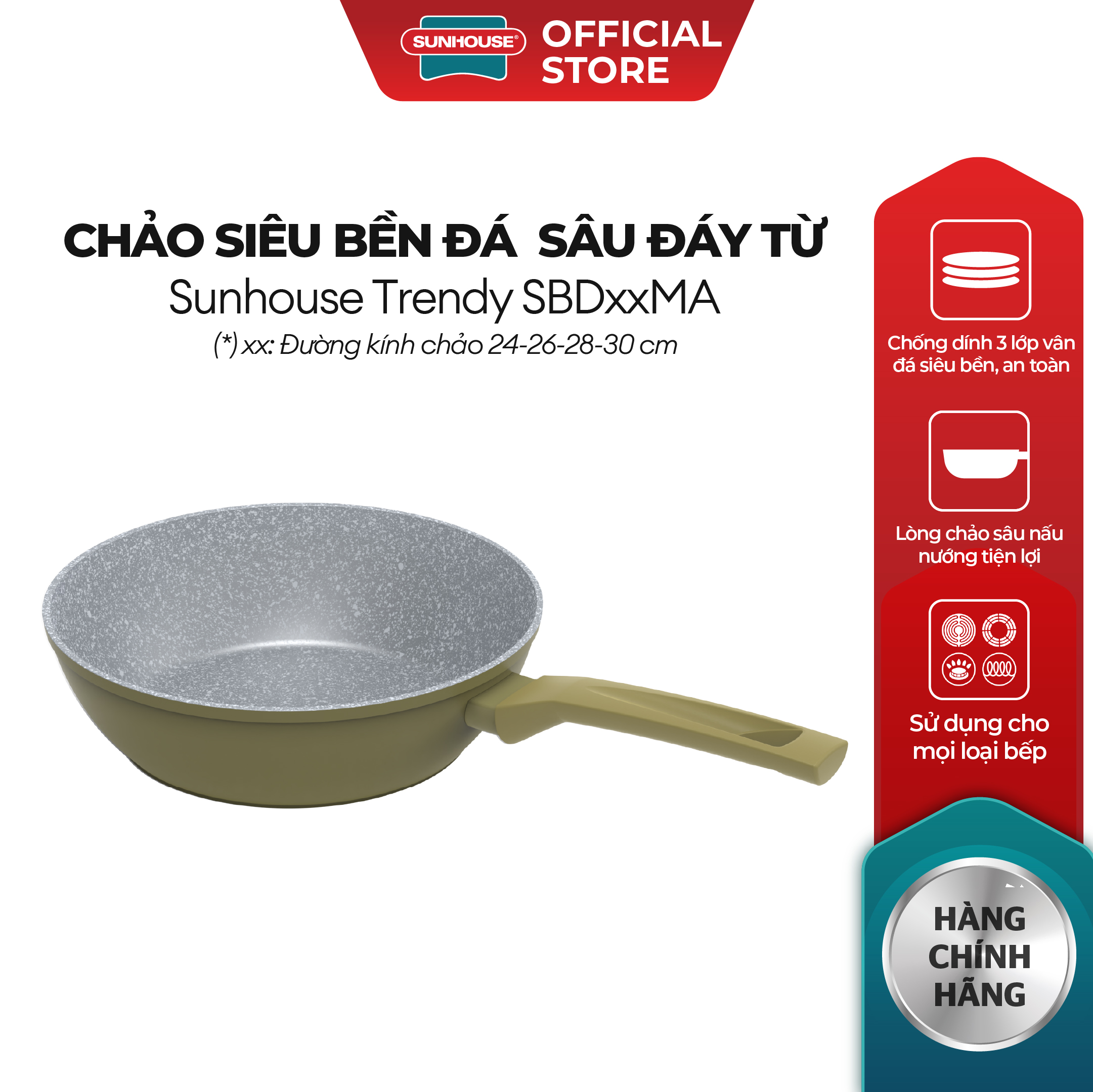 Chảo siêu bền đá sâu đáy từ Sunhouse Trendy SBD24MA