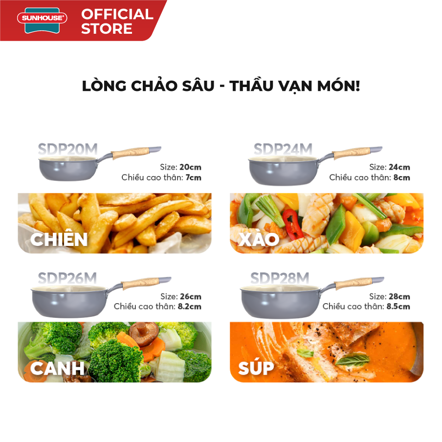 Chảo sâu phủ sứ đáy từ Sunhouse Healthy SDP20M - Ảnh 2