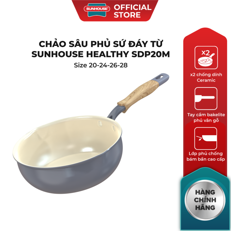 Chảo sâu phủ sứ đáy từ Sunhouse Healthy SDP20M