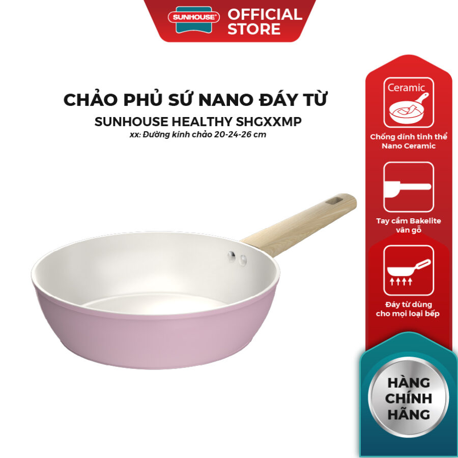 Chảo phủ sứ Nano đáy từ Sunhouse Healthy SHG20MP