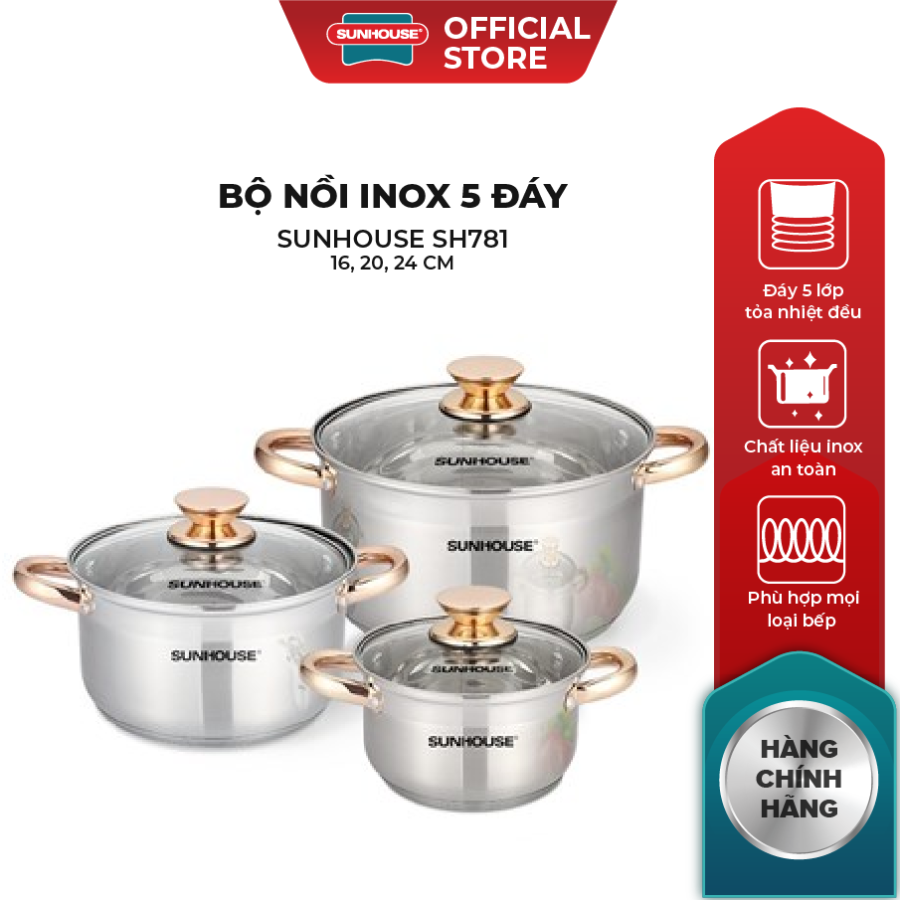 Bộ nồi inox 5 đáy Sunhouse SH781