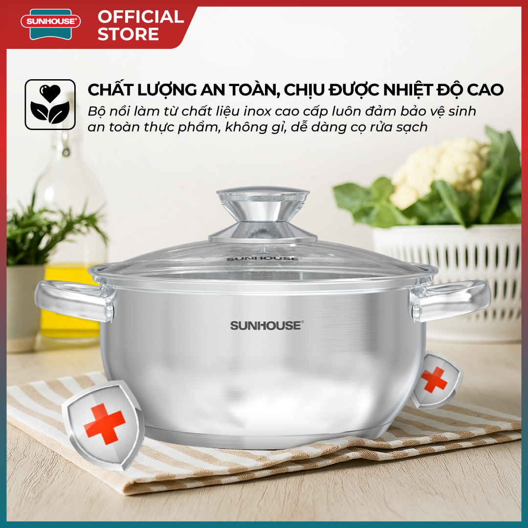 Bộ nồi inox 3 đáy Sunhouse Eco SHG334E - Ảnh 7