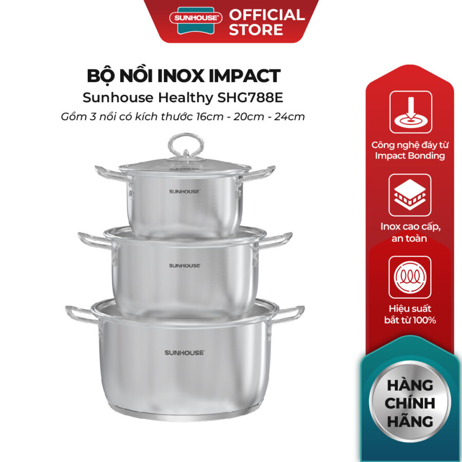 Bộ nồi inox Impact Sunhouse Healthy SHG788E